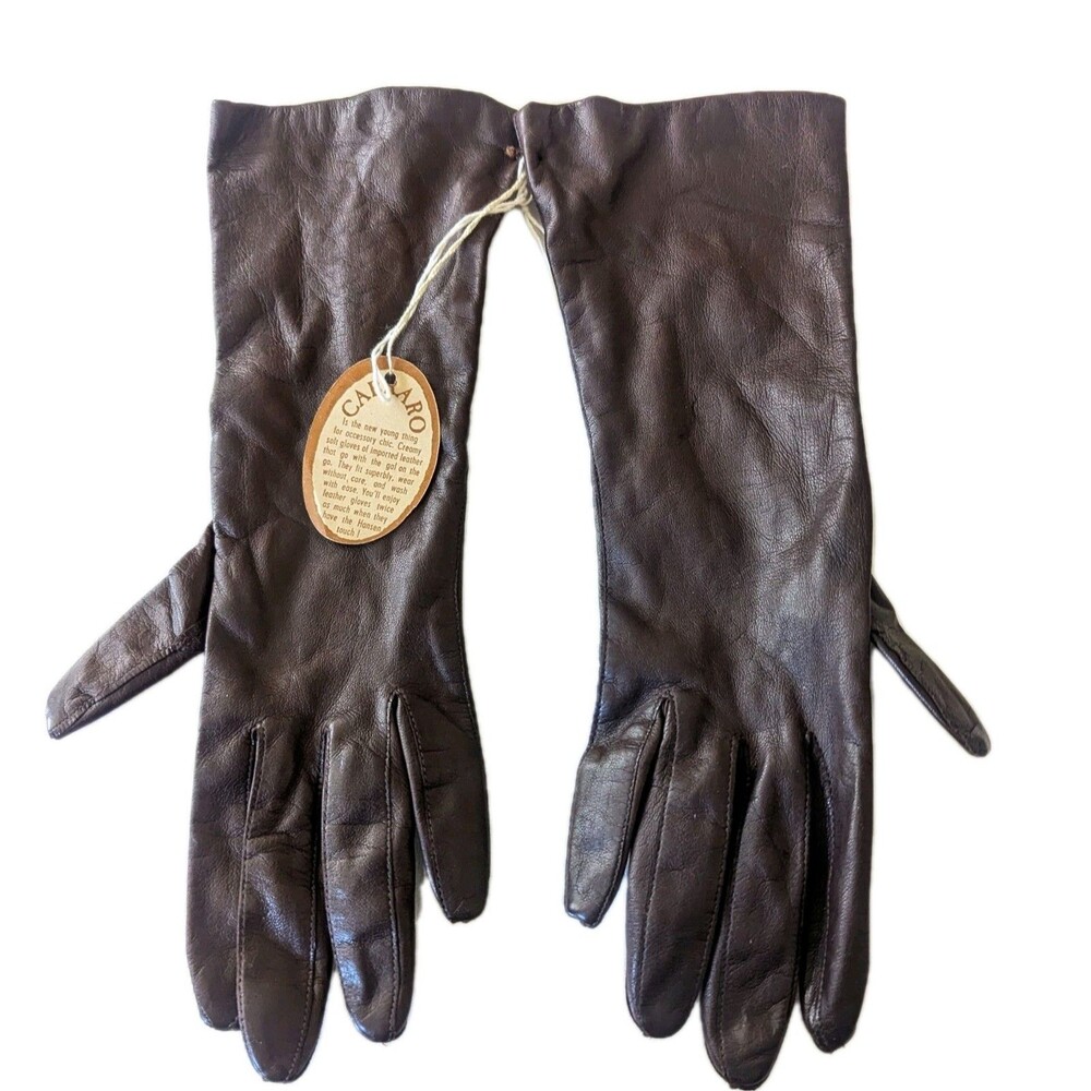 VTG Women’s Brown Hansen Leather Driving Gloves Dainty Soft Size 6.5 Italy NWT